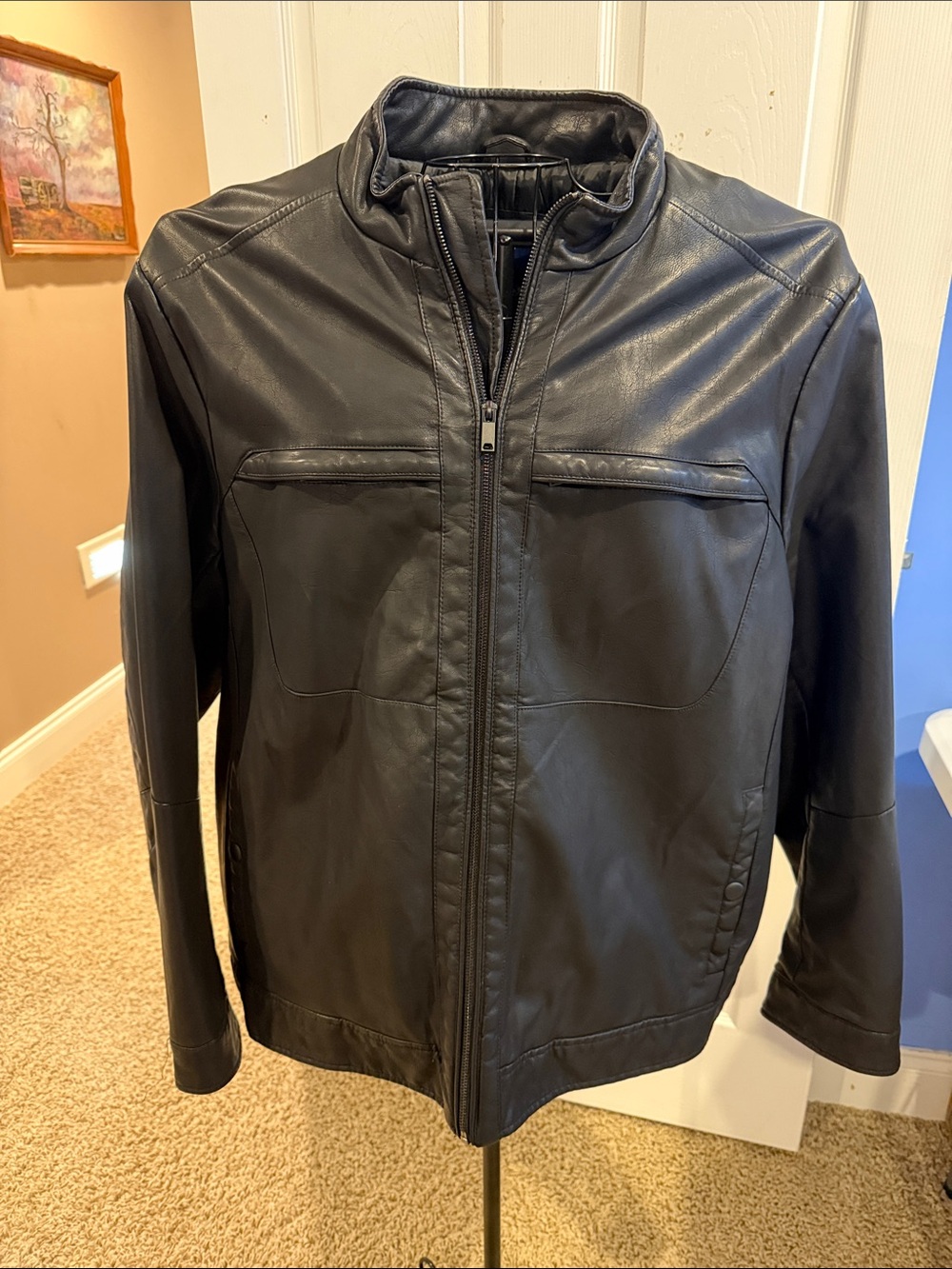 Apt. 9 Black Faux Leather Bomber Jacket XXL NWT NEW